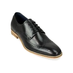 Men's Leather Lace Up Wingtip Brogue Shoes - ROME - Black