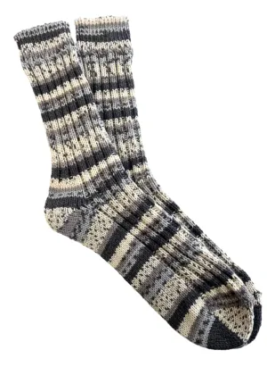 Men's Soft Merino Wool Fair Isle Socks  | Grey Charcoal Ecru