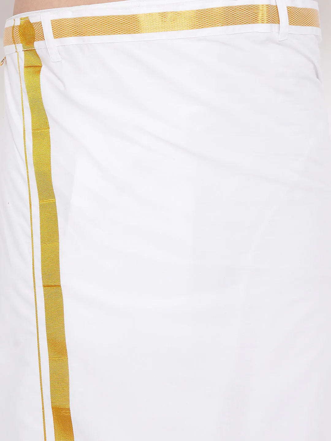 Men's Yellow And White Silk Blend Shirt And Mundu - Vastramay