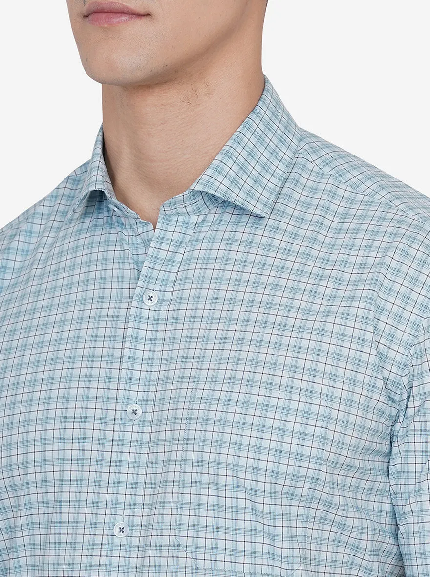 Mint Blue Checked Regular Fit Formal Shirt | JadeBlue