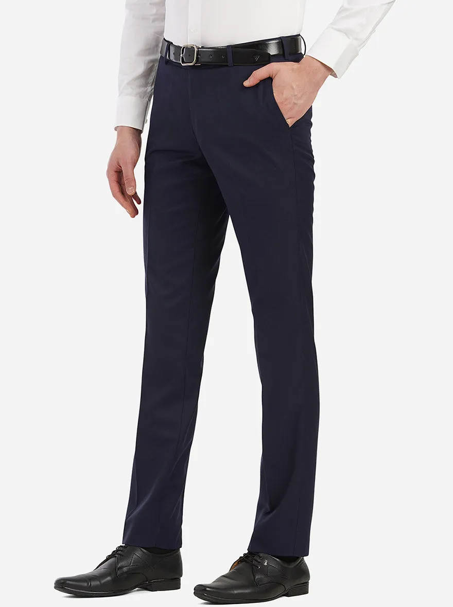 Navy Solid Slim Fit Formal Trouser | Greenfibre