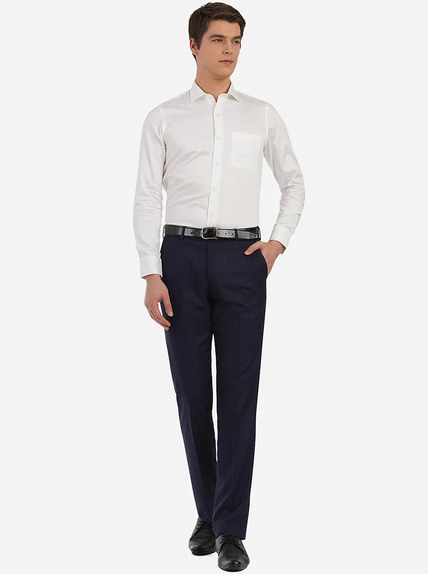 Navy Solid Slim Fit Formal Trouser | Greenfibre