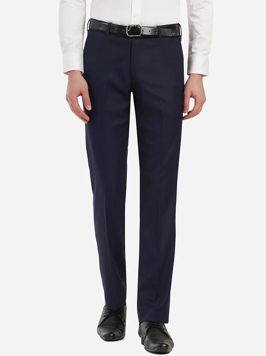 Navy Solid Slim Fit Formal Trouser | Greenfibre