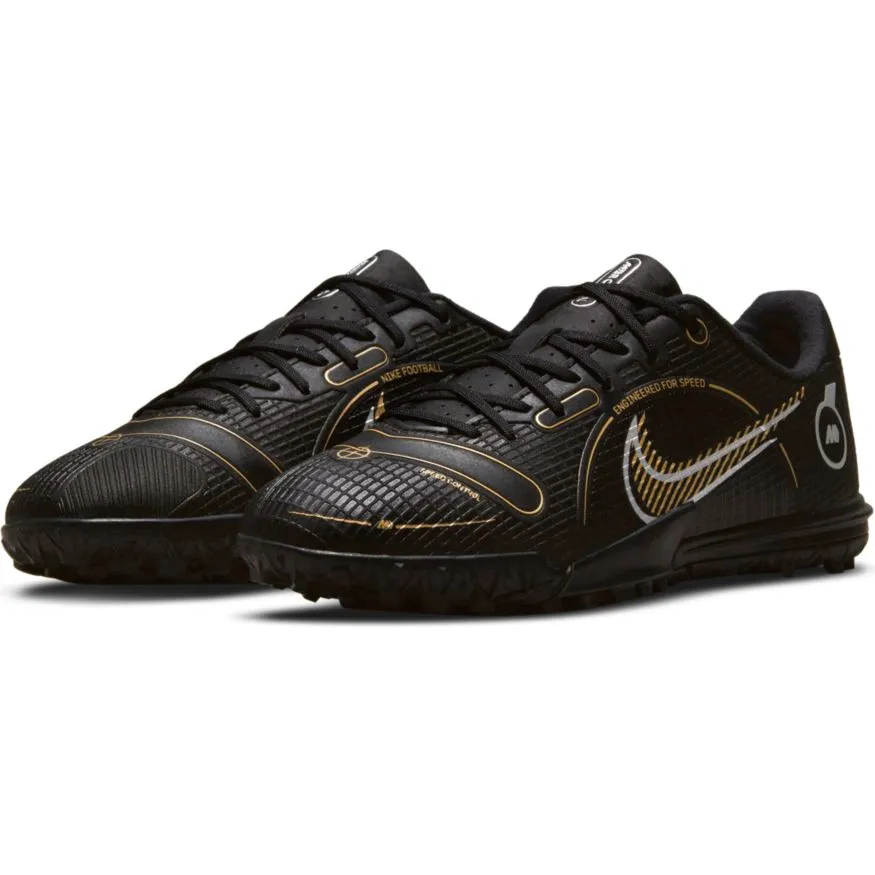 Nike Junior Mercurial Vapor 14 Academy TF Artificial Turf Soccer Shoe - Black/Metallic Gold/Metallic Silver