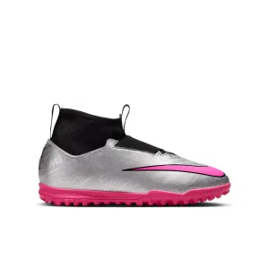 Nike Junior Zoom Mercurial Superfly 9 Academy TF Turf Soccer Shoes - MetallicSilver/HyperPink/Black/Volt