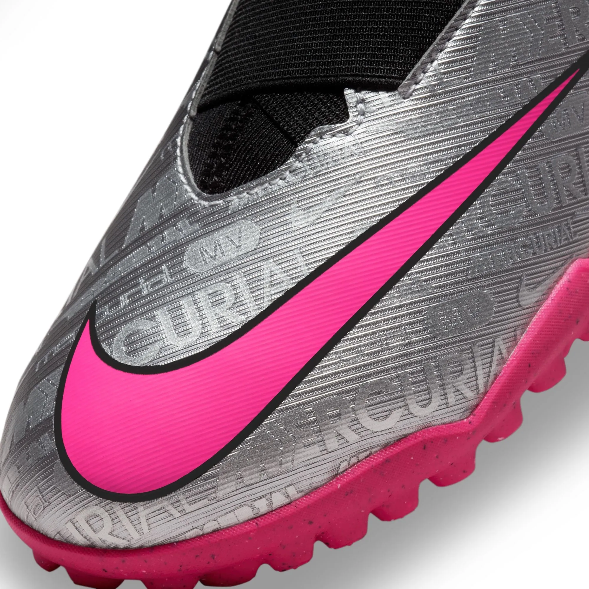 Nike Junior Zoom Mercurial Superfly 9 Academy TF Turf Soccer Shoes - MetallicSilver/HyperPink/Black/Volt