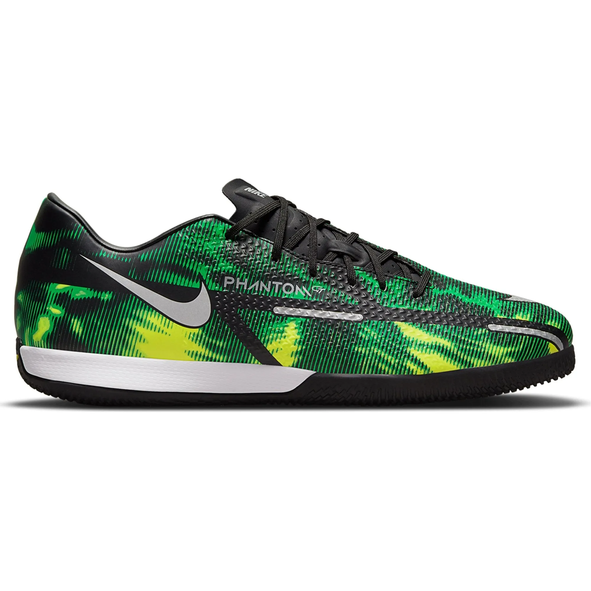 Nike Phantom GT2 Academy Shockwave IC Indoor Soccer Shoe - Black/Metallic Platinum/Green Strike