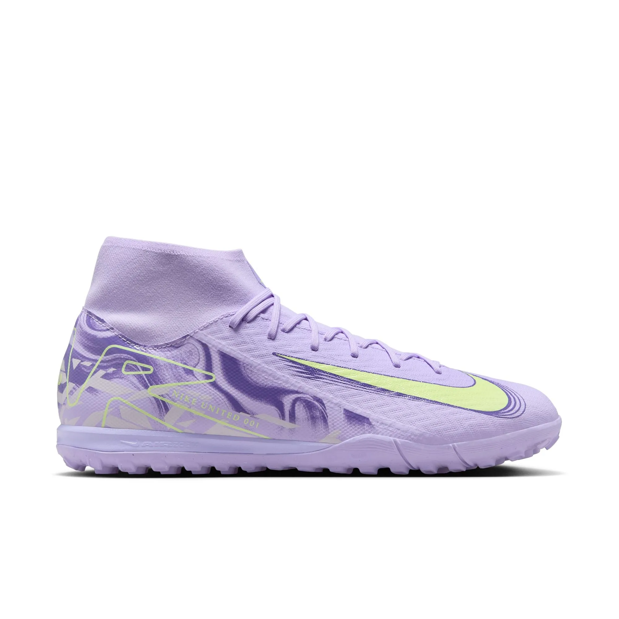 Nike United Mercurial Superfly 10 Academy TF Turf Soccer Cleats-Purple Agate/Barely Volt