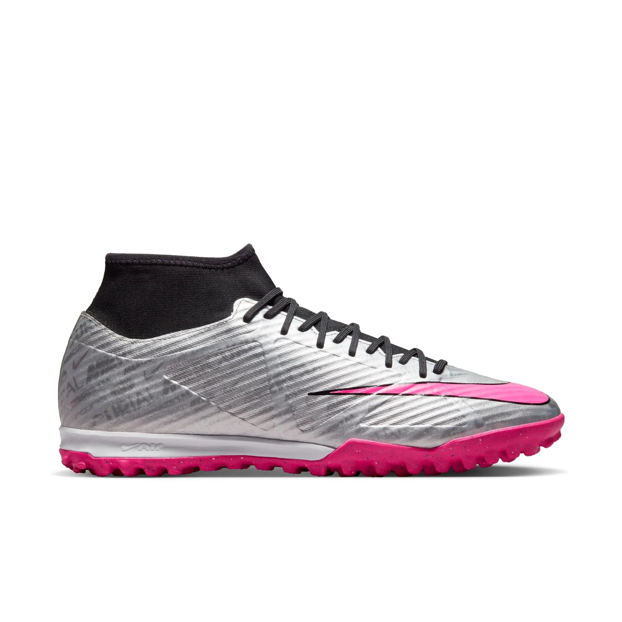 Nike Zoom Mercurial Superfly 9 Academy XXV TF Turf Soccer Shoes - Metallic Silve/ Hyper Pink