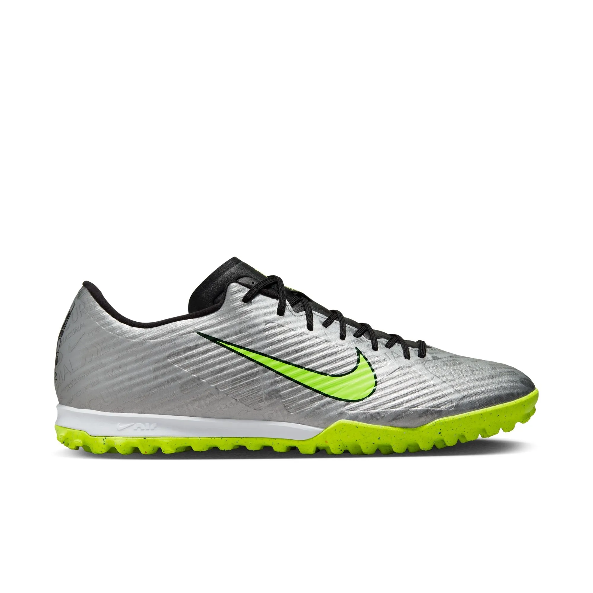 Nike Zoom Mercurial Vapor 15 Academy XXV TF Turf Soccer Shoes - MetallicSilve/Volt/Black