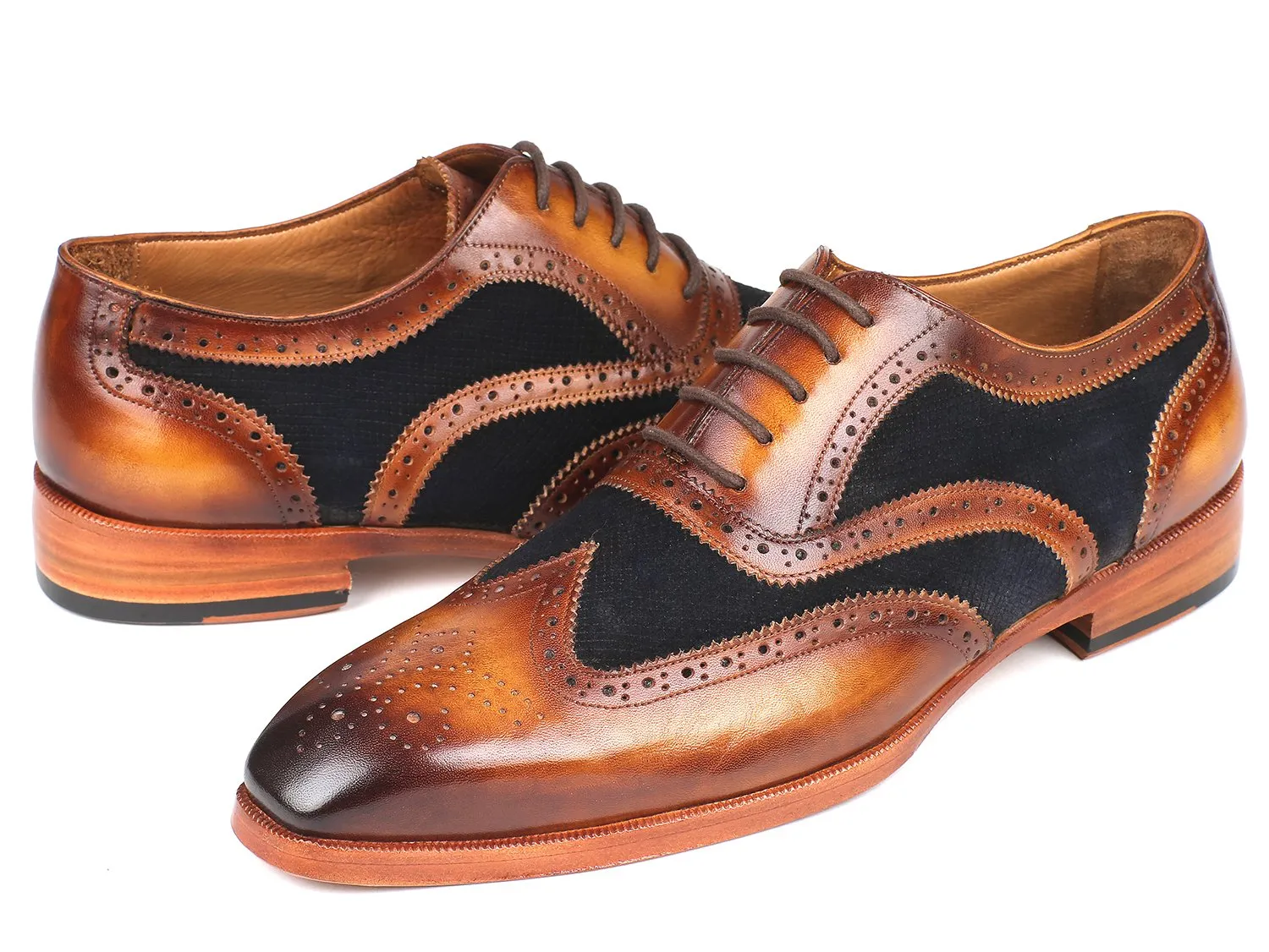 Paul Parkman Brown Leather & Suede Wingtip Oxfords in Brown & Navy