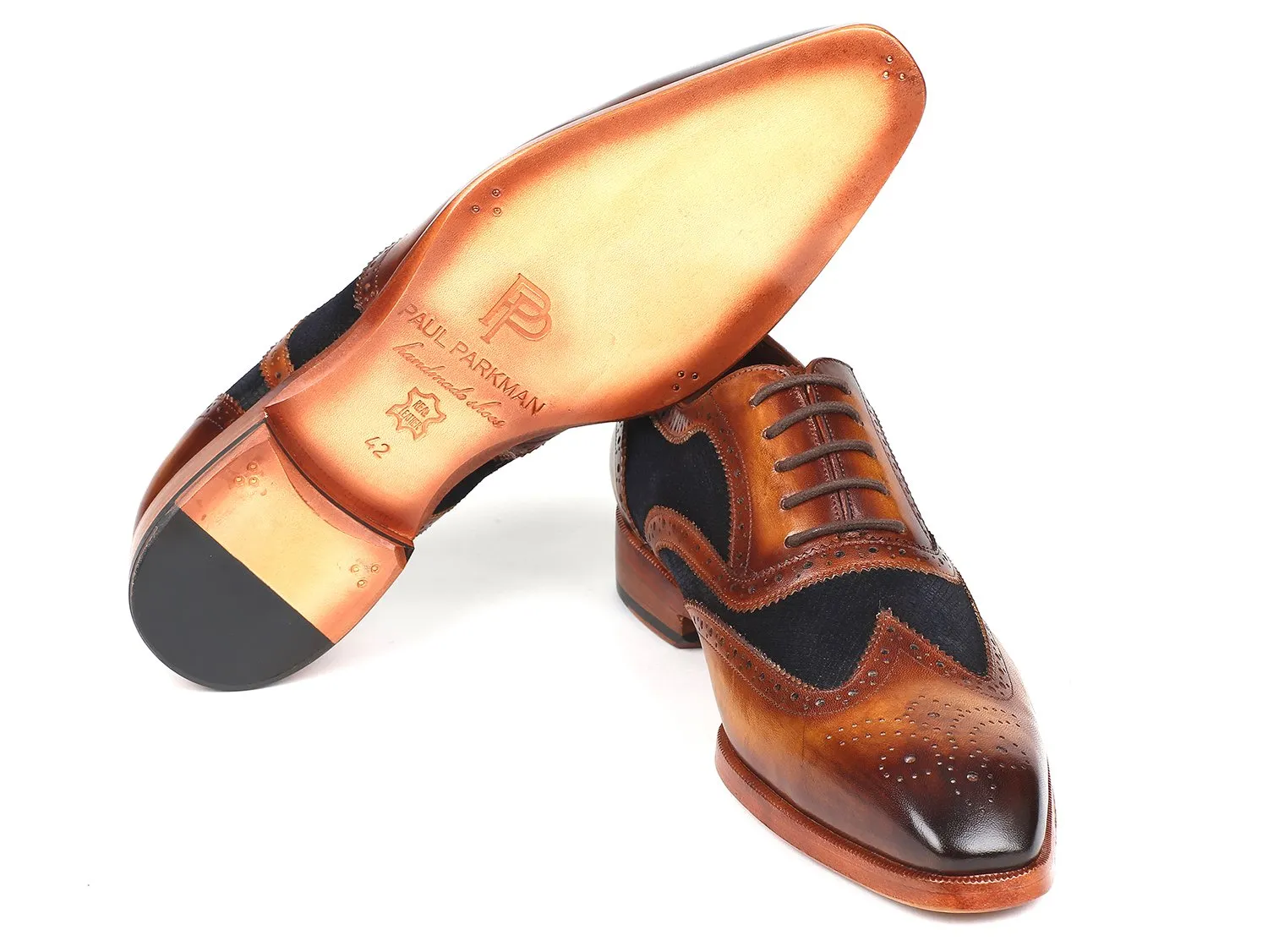 Paul Parkman Brown Leather & Suede Wingtip Oxfords in Brown & Navy