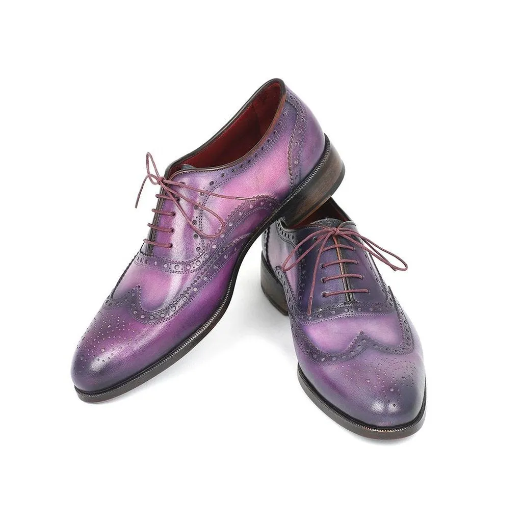 Paul Parkman Men's Wingtip Oxfords Purple & Navy Handpainted Calfskin (ID#743-PURP)