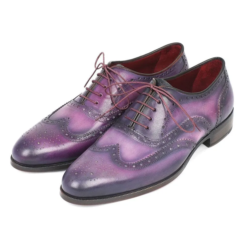 Paul Parkman Men's Wingtip Oxfords Purple & Navy Handpainted Calfskin (ID#743-PURP)