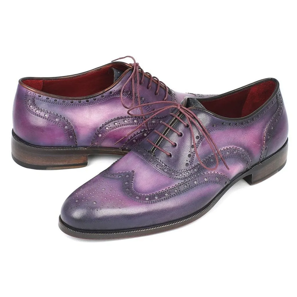 Paul Parkman Men's Wingtip Oxfords Purple & Navy Handpainted Calfskin (ID#743-PURP)