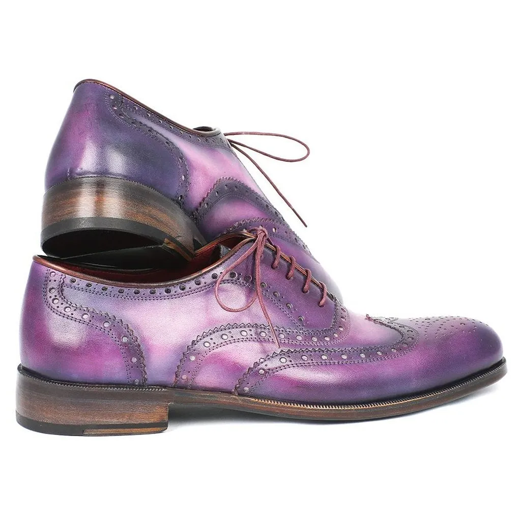 Paul Parkman Men's Wingtip Oxfords Purple & Navy Handpainted Calfskin (ID#743-PURP)