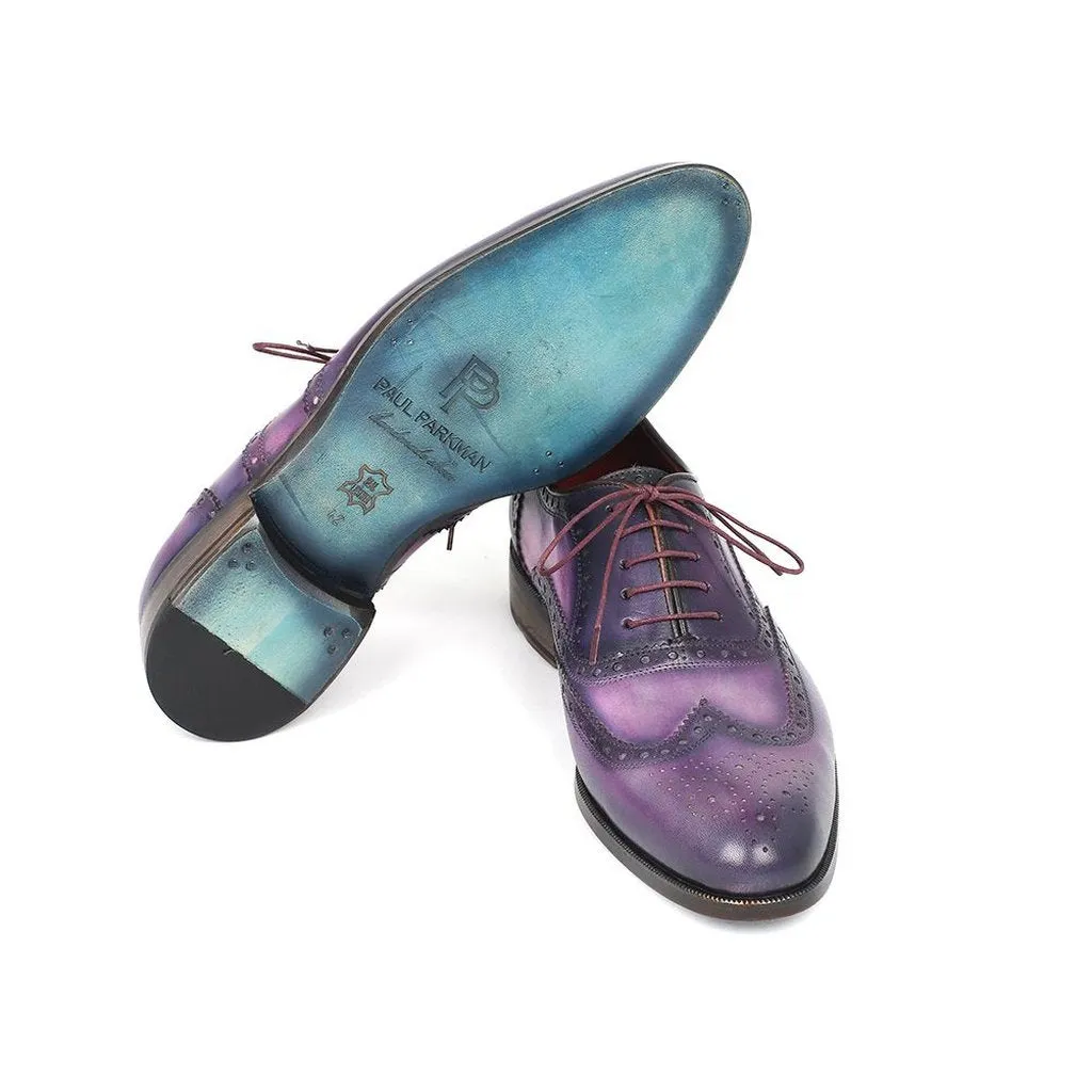 Paul Parkman Men's Wingtip Oxfords Purple & Navy Handpainted Calfskin (ID#743-PURP)