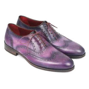 Paul Parkman Men's Wingtip Oxfords Purple & Navy Handpainted Calfskin (ID#743-PURP)