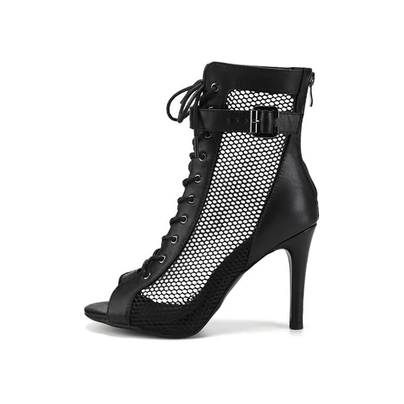 Peep Toe Mesh Pumps Lace Up Buckle Strap High Heel Bootie Sandal Shoes