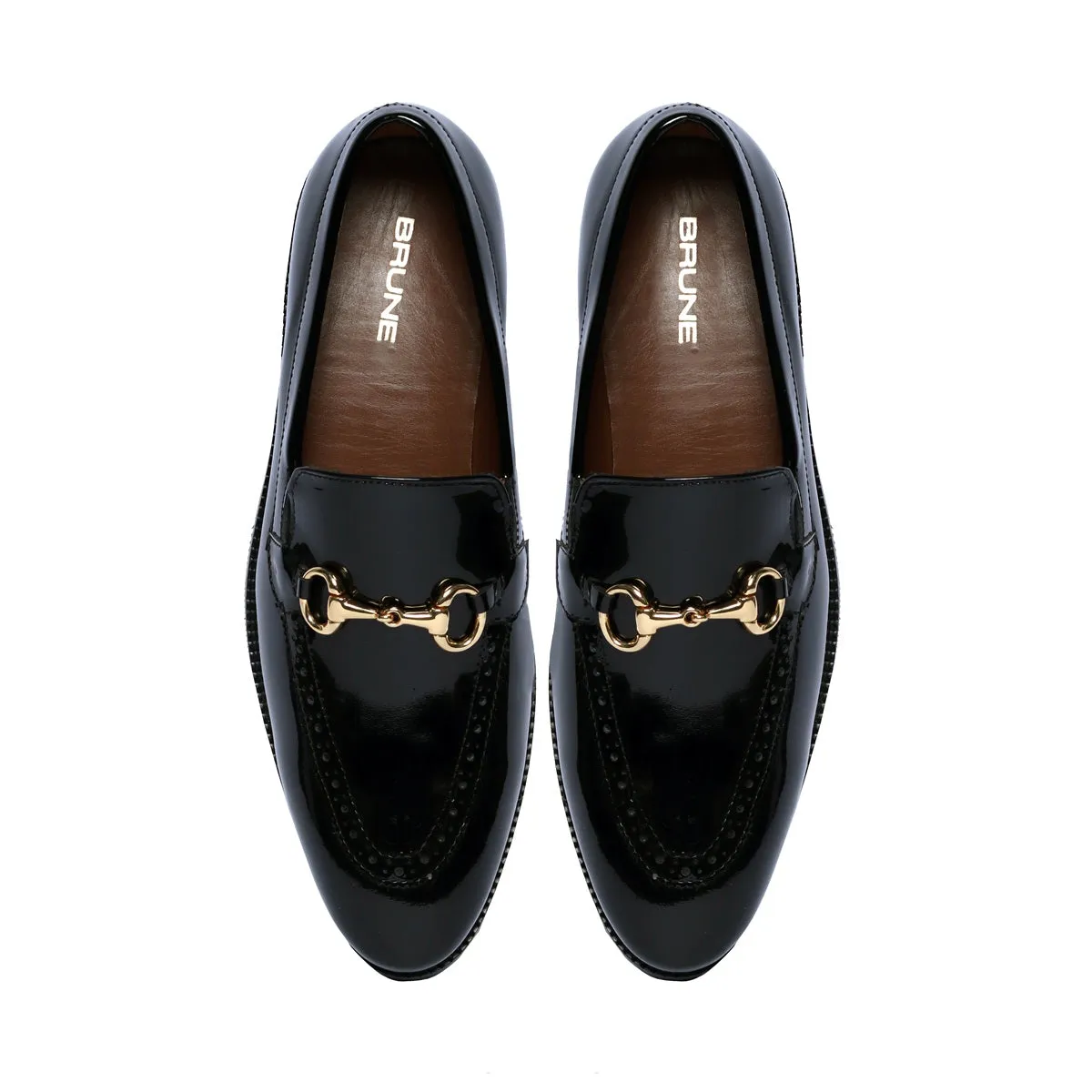 Penny Loafer with Horse Bit Buckle Detailing Black Patent Leather