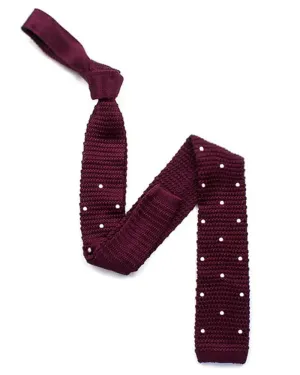 Polka Dot Knitted Silk Tie - Burgundy