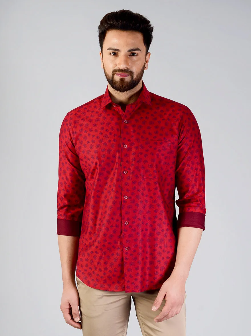 Red & Blue Printed Slim Fit Evening Wear Shirt | Metal