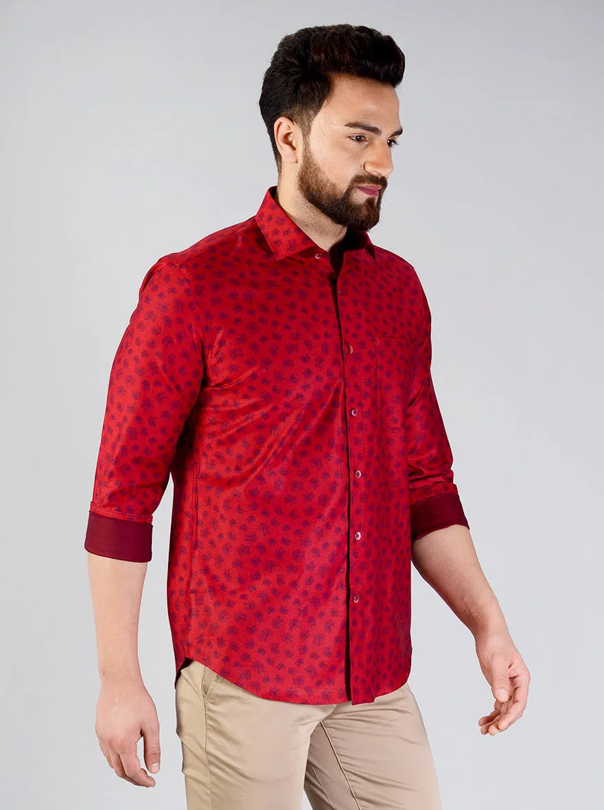 Red & Blue Printed Slim Fit Evening Wear Shirt | Metal