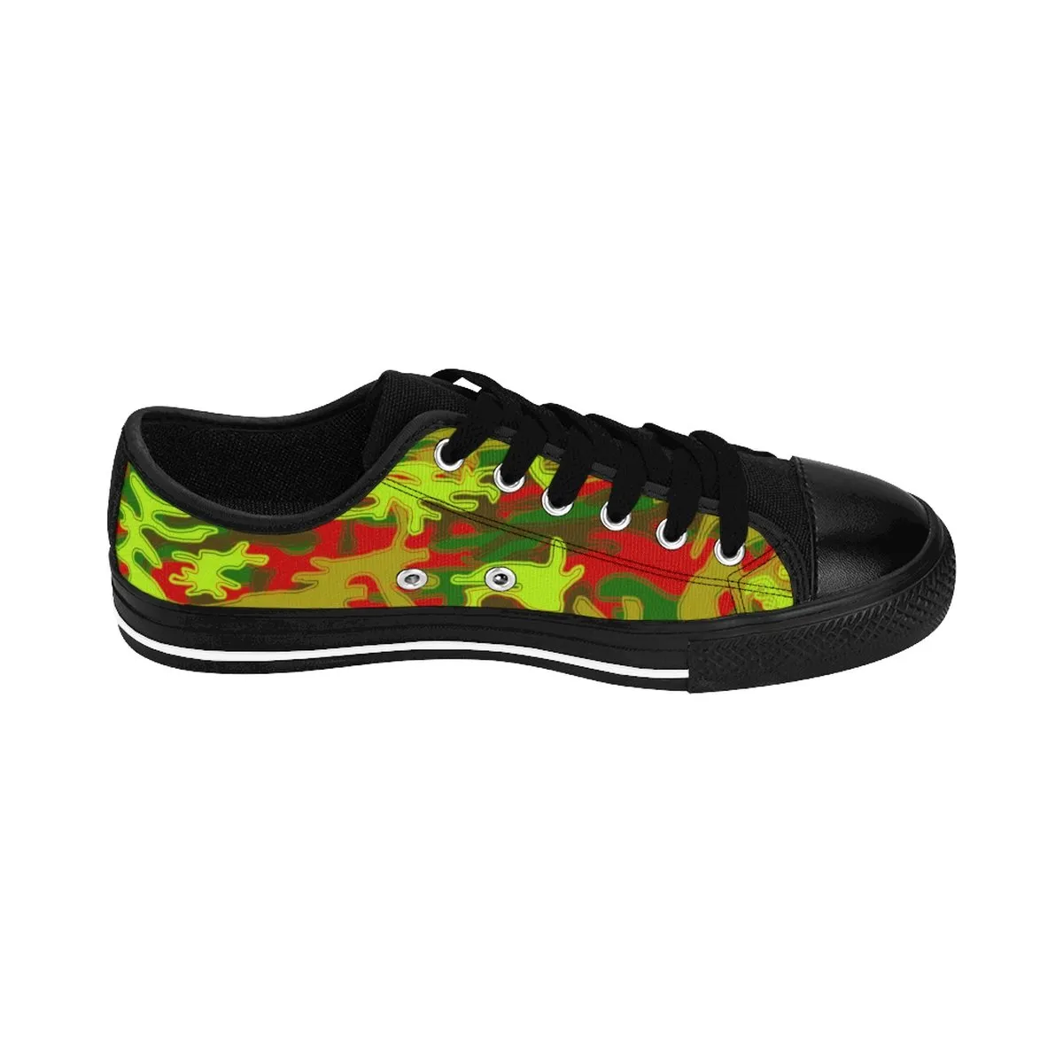 Red Green Camo Men's Sneakers, Red Green Camouflage Military Print Premium Men's Low Top Canvas Sneakers Shoes