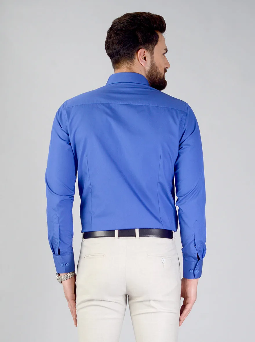 Royal Blue Solid Slim Fit Evening Wear Shirt | Metal