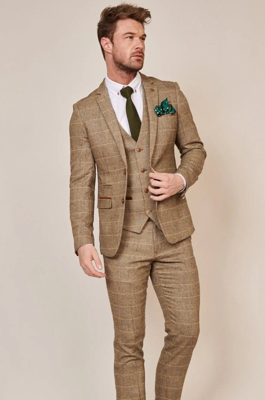 The WHU Collection - TED Tan Tweed Suit With Dion Waistcoat As Worn By Lukasz Fabianski