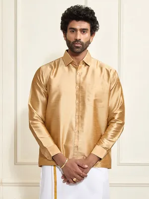 VASTRAMAY Men's Rose Gold Silk Blend Ethnic Shirt