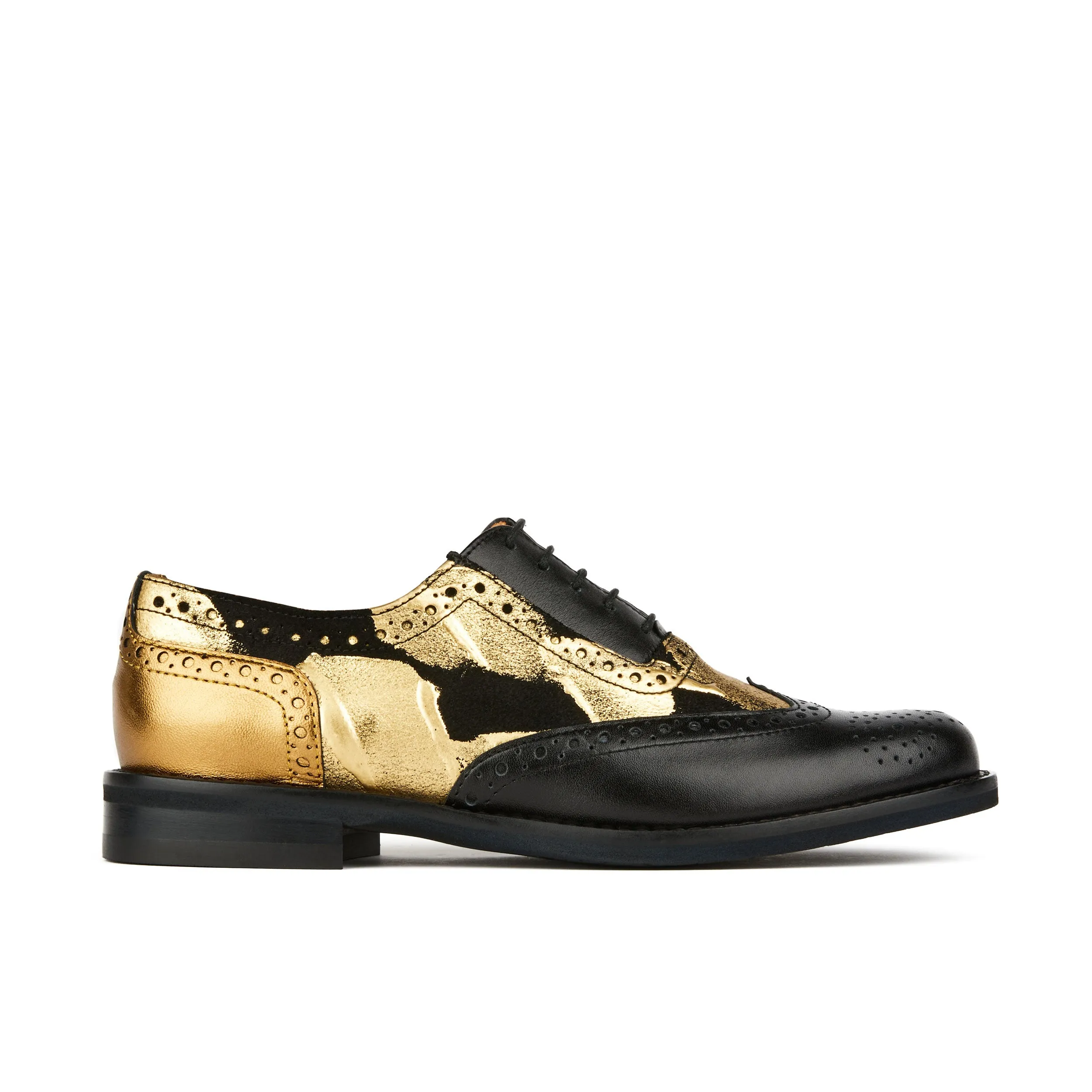 Vivienne - Gold & Black - Women's oxford shoe with golden and black leather combo