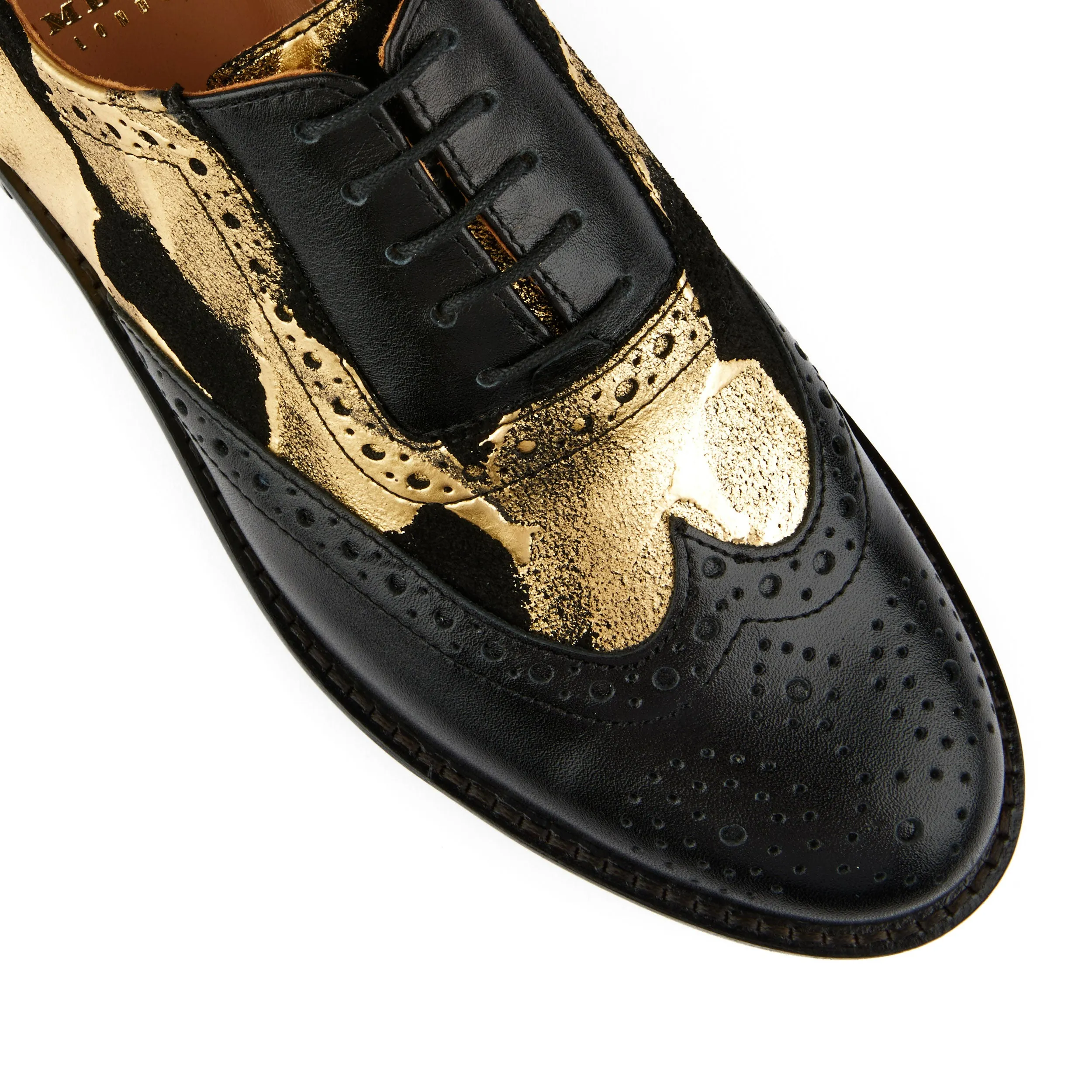 Vivienne - Gold & Black - Women's oxford shoe with golden and black leather combo