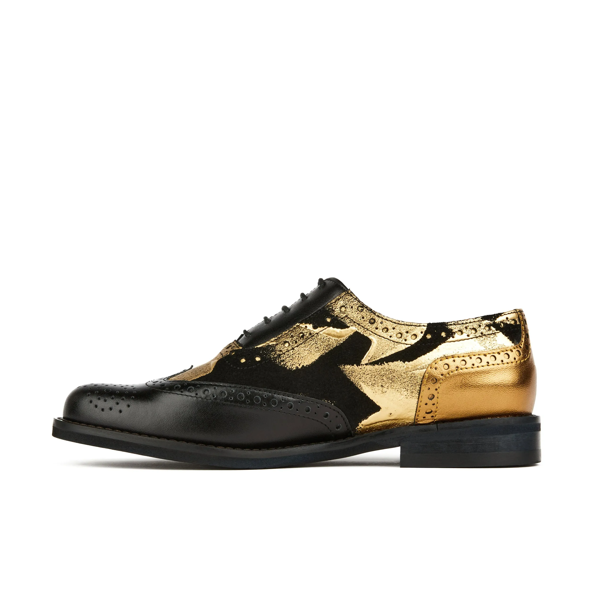 Vivienne - Gold & Black - Women's oxford shoe with golden and black leather combo