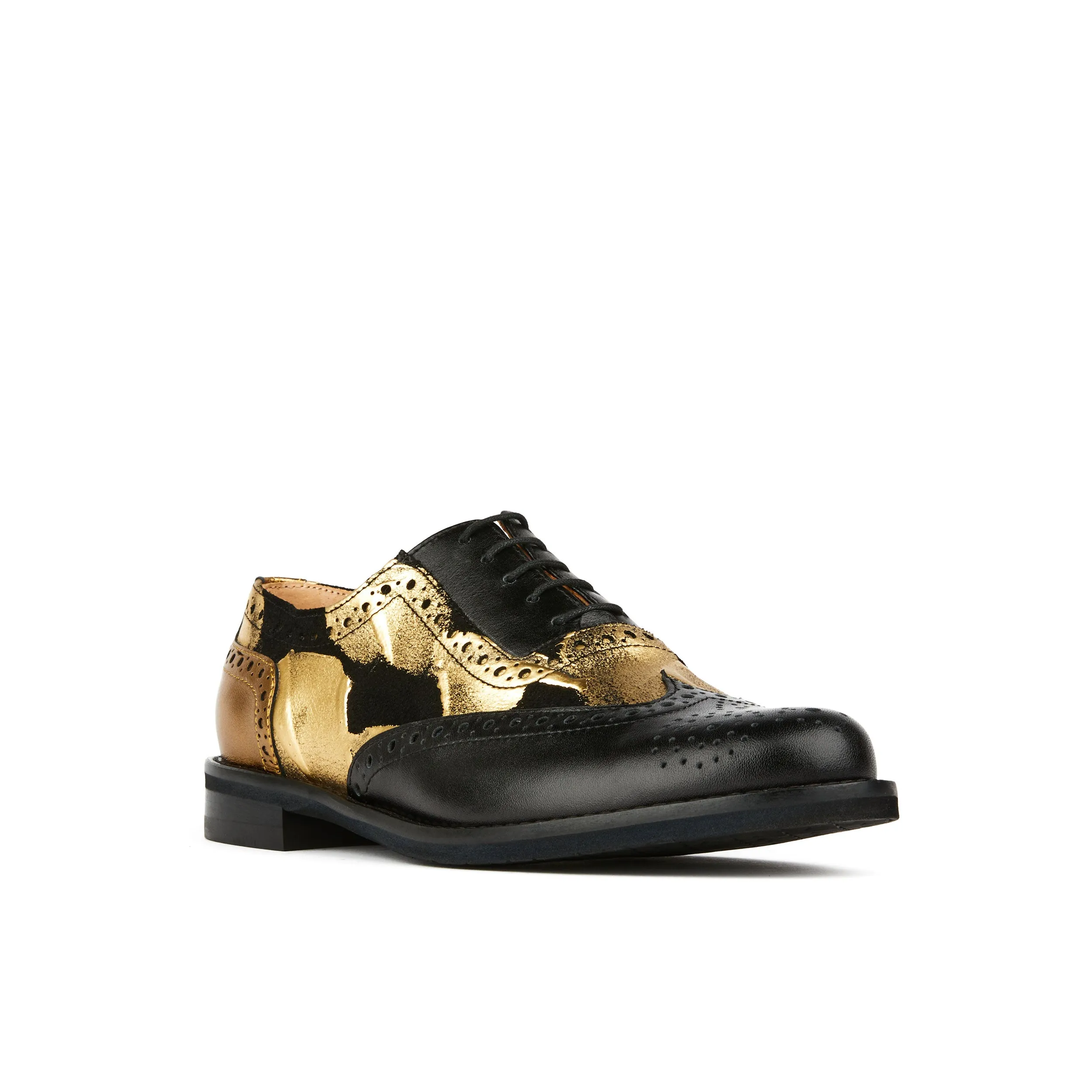 Vivienne - Gold & Black - Women's oxford shoe with golden and black leather combo