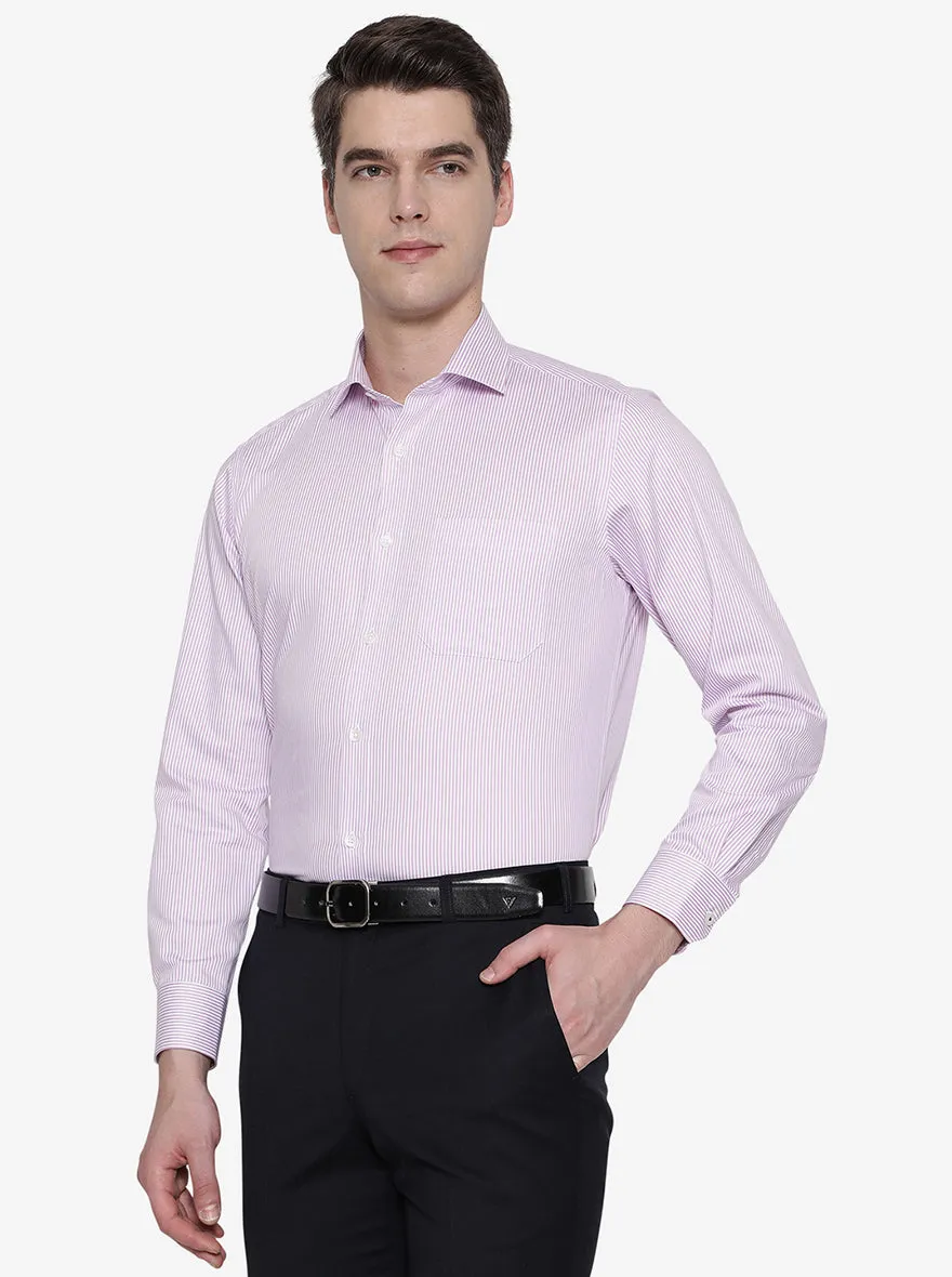 White & Pink Striped Slim Fit Formal Shirt | Greenfibre