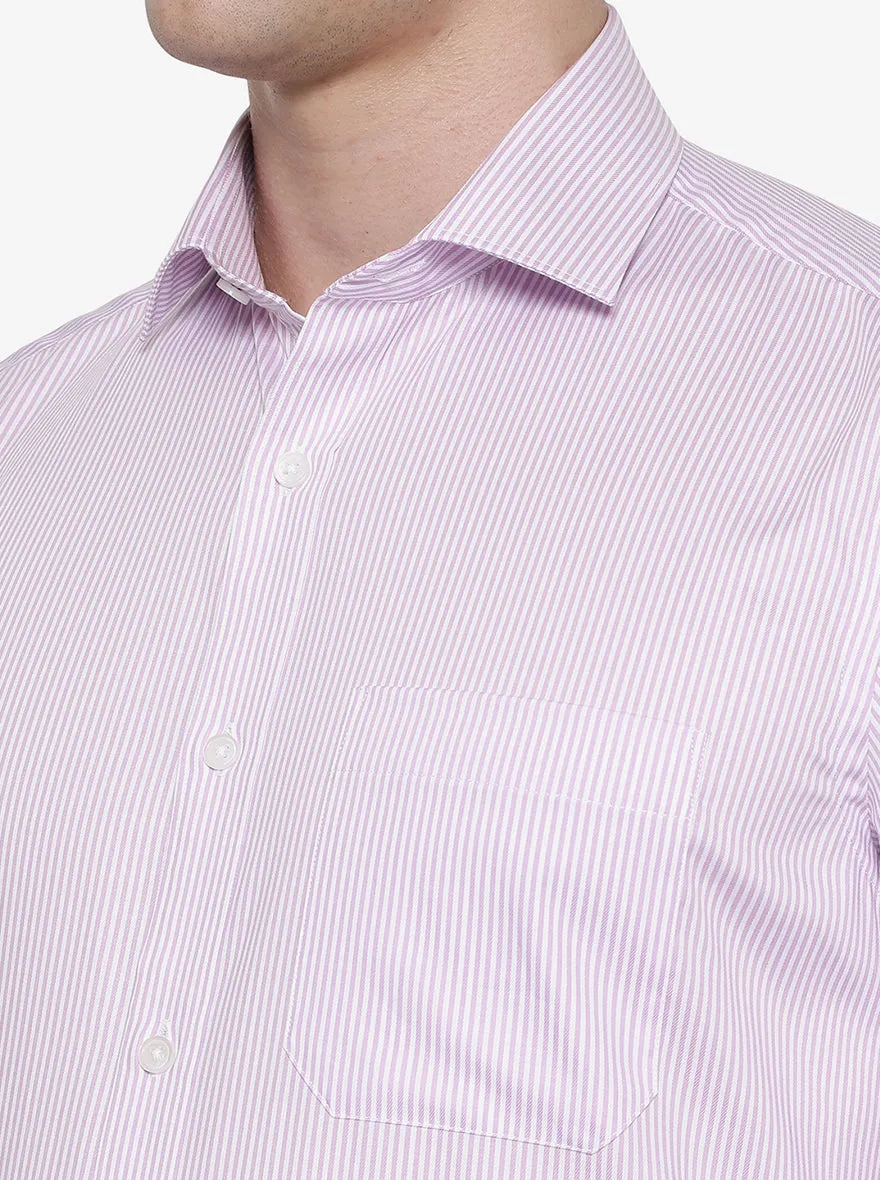 White & Pink Striped Slim Fit Formal Shirt | Greenfibre