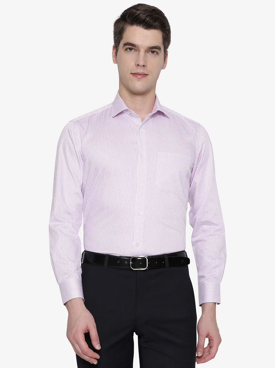 White & Pink Striped Slim Fit Formal Shirt | Greenfibre