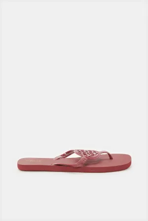 Women Burgundy Cut Out Flip Flop