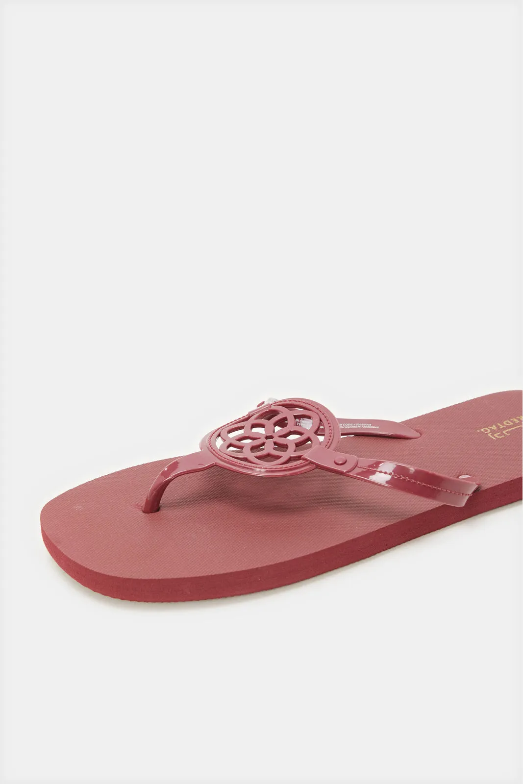 Women Burgundy Cut Out Flip Flop