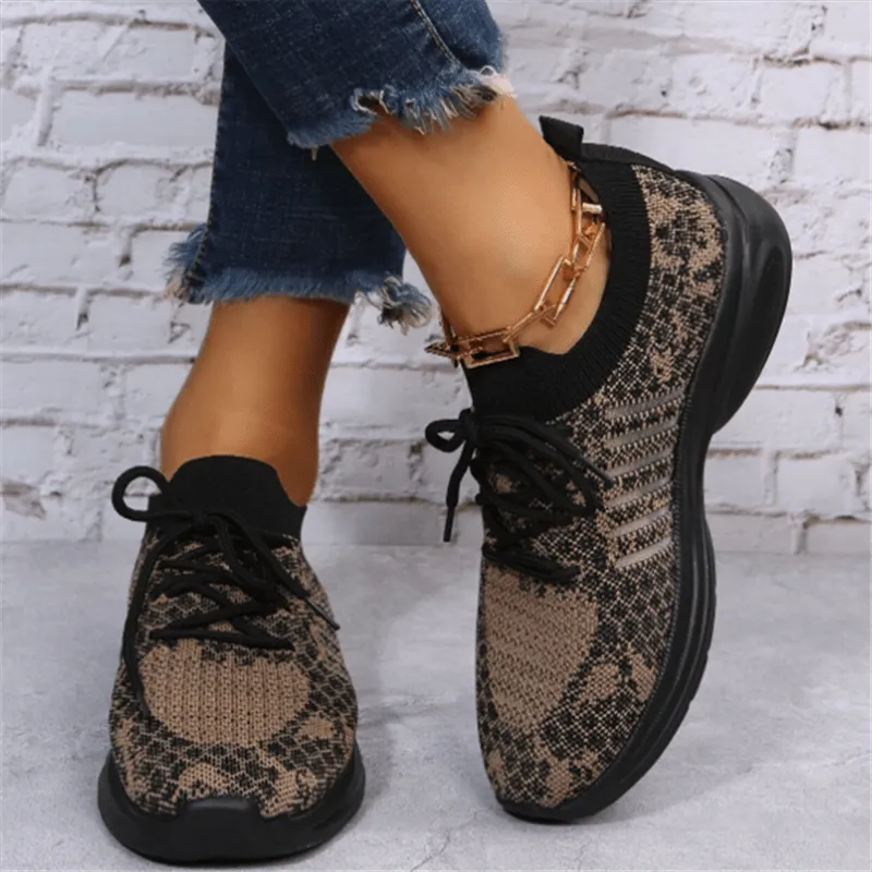 Women's Knit Sports Shoes, Breathable Mesh Lace Up Running Tennis Sock Sneakers, Casual Low Top Shoes SE1012