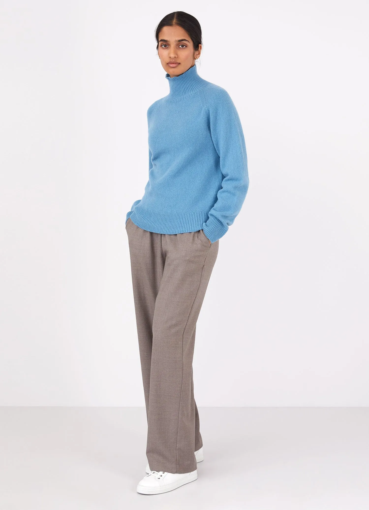 Women's Lambswool Funnel Neck Jumper in Storm Blue