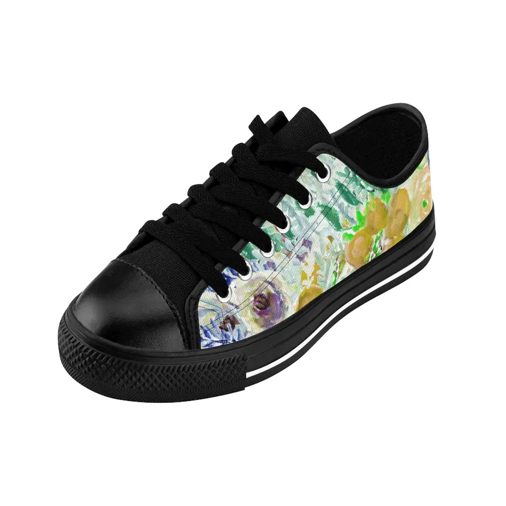 Yellow Floral Men's Sneakers, Garden Flower Print Low Top Best Fashion Sneakers For Men