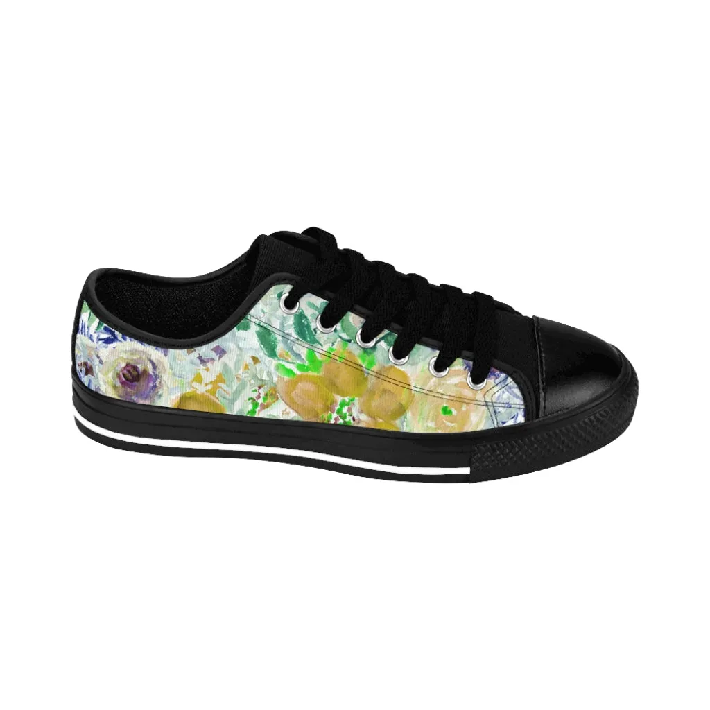 Yellow Floral Men's Sneakers, Garden Flower Print Low Top Best Fashion Sneakers For Men