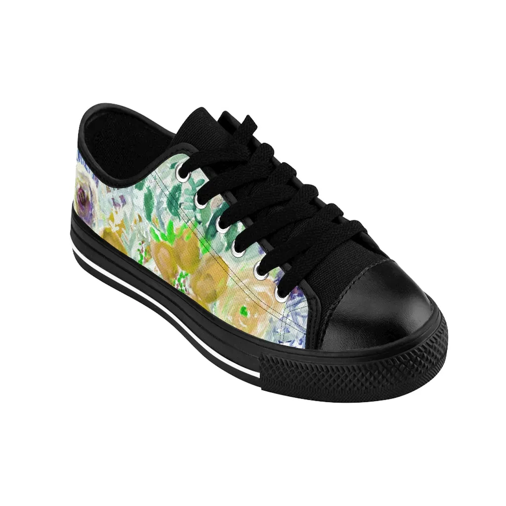 Yellow Floral Men's Sneakers, Garden Flower Print Low Top Best Fashion Sneakers For Men